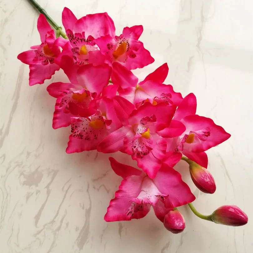 8 шт. искусственные орхидеи Cymbidium большого размера 9 головок Cattleya Hybrida цветы орхидеи для свадьбы центральные декоративные цветы