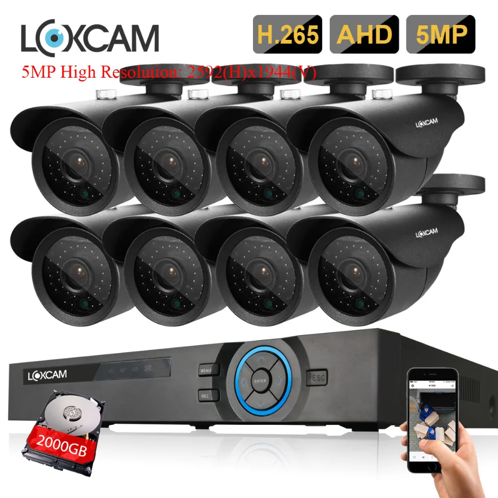 

LOXCAM H.265+ 5MP Ultra HD 8CH 5MP DVR kit CCTV Security System Outdoor 5MP EXIR Night Vision Camera Video Surveillance kit P2P