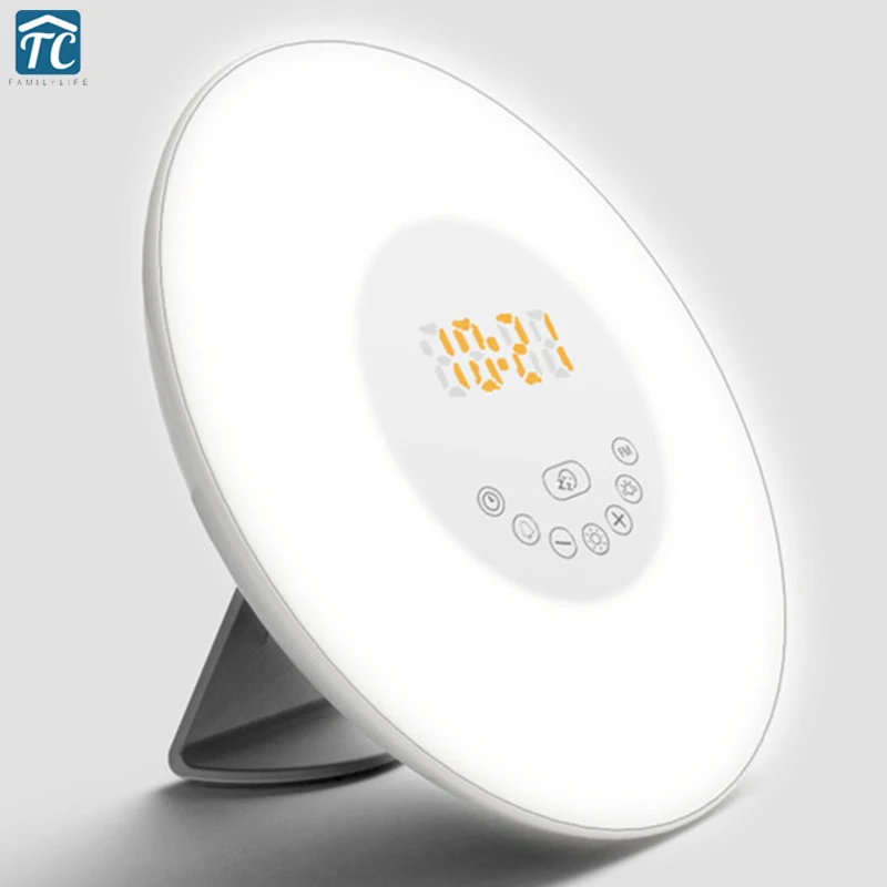 

FM Radio 7 Colors Light Wake Up Light Alarm Clock Nature Sounds Snooze Digital Clocks Touch Control Smart LED Sunrise/sunset