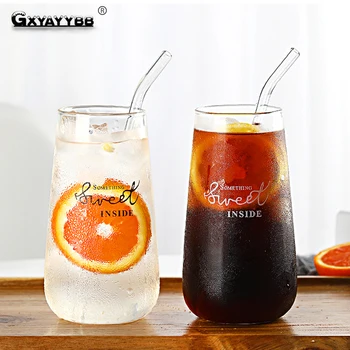 

Letter Transparent Glass Cup Drinking 400-550ml Fruit Milk Juice Wine Nordic Style Cold and Heat Resistance Round Drinkware
