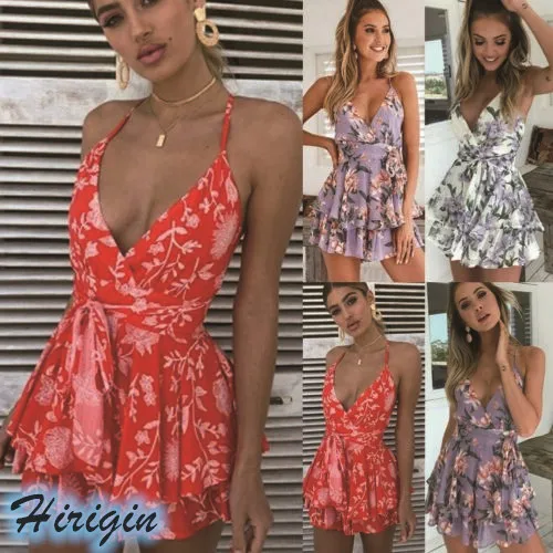Summer Jumpsuits 2019 New Women Summer Sexy Sleeveless V-Neck Backless Loose High Waist Flower Print Jumpsuit Summer Jumpsuits 2019 New Women Summer Sexy Sleeveless V-Neck Backless Loose High Waist Flower Print Jumpsuit