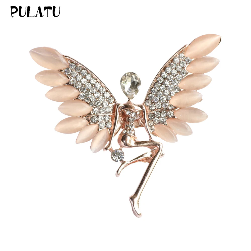 PULATU Classic Angel Brooches for Women Alloy Metal Mosaic Opal Crystal Rhinestone Brooch Pins Fashion Elegant Pin Birthday Gift | Украшения