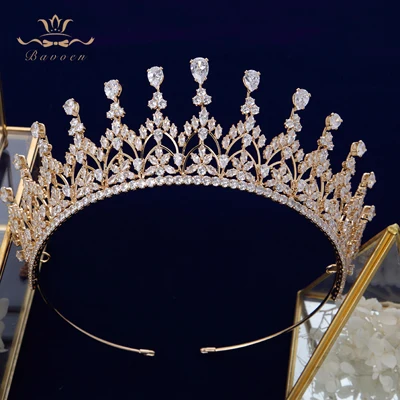 Великолепные золотые тиары для невесты с цирконием и кристаллами, свадебные ободки для волос, королевская королева, вечерние украшения для волос, свадебные аксессуары - Окраска металла: Gold