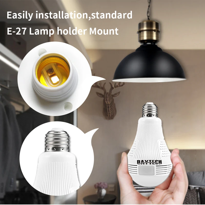DAYTECH 1080P Wireless Panoramic IP Camera 2MP Home Surveillance Network Camera Security Lamp Night Vision Audio Free APP DAYTECH 1080P Wireless Panoramic IP Camera 2MP Home Surveillance Network Camera Security Lamp Night Vision Audio Free APP