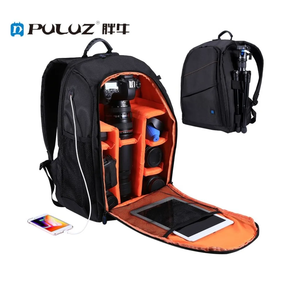 

PULUZ Camera Bag Portable Waterproof Scratch-proof Dual Shoulders Backpack with Charging Port for Outdoor Travel