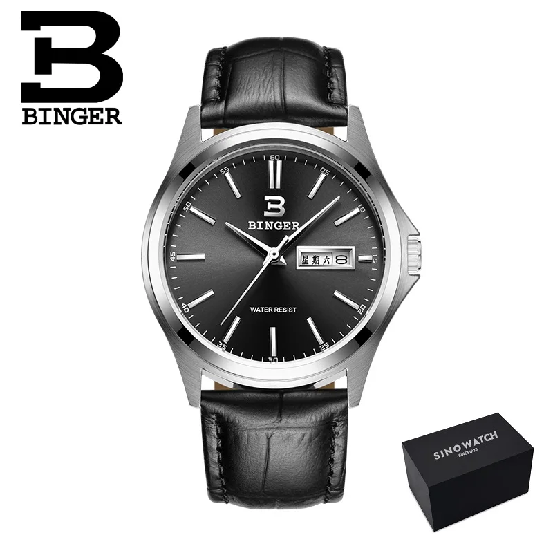 Полностью нержавеющие часы, швейцарские роскошные мужские часы Бингер, брендовые Кварцевые водонепроницаемые часы с полным календарем, мужские наручные часы B3052A7 - Цвет: BD-L-black  black