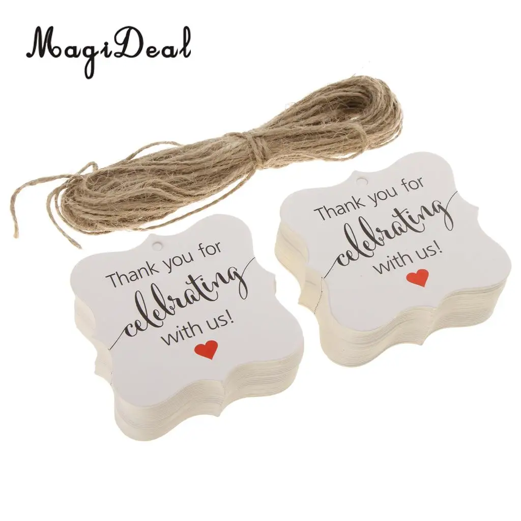 MagiDeal 100pcs Thank you for Celebrating with us Gift Tags Hanging Labels Wedding Birthday New Year Baby Shower Party Favor