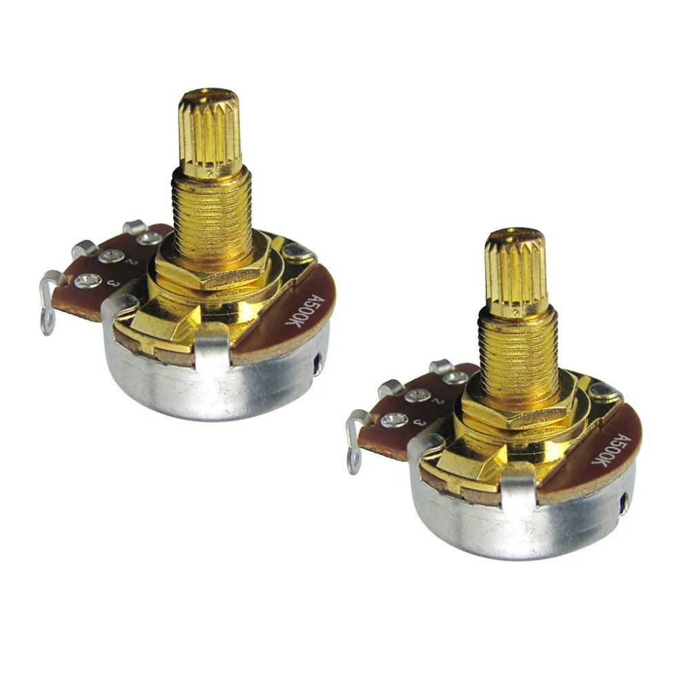 

NEW 2pcs Full Size Guitar Pots Potentiometer A500K Audio Tone Volume Control 18mm Long Split Shaft Golden
