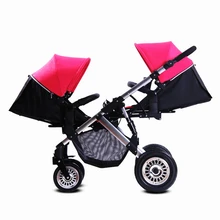 High Quality Twins Baby Stroller Aluminum Folding Pram Twins Shockproof Solid Wheel High Landscape Strollers for
