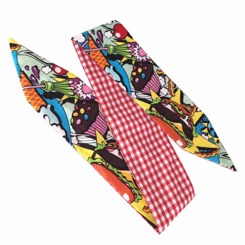 

women vintage 50s popart icecream gingham print headband bow tie rockabilly pinup style bandans hair scarf wire wrap accessories