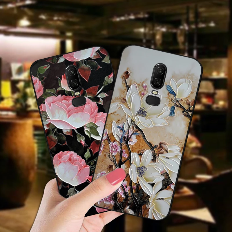 3D рельефный чехол с цветами для Oneplus 3 One plus 3T 5T роскошный мягкий черный 6 T T/1 +