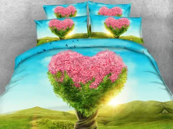 

JF-170 Heart Shape Pink and Green Tree print duvet cover set 4pcs