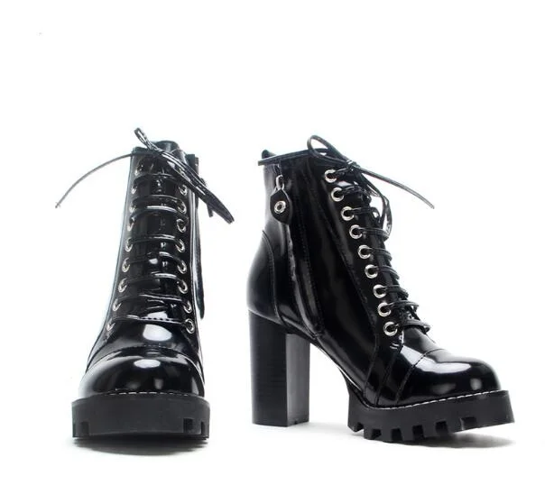 Sexy-High-Heel-Winter-Black-Ankle-Boots-Round-toe-Designer-Platform-Ladies-Lace-up-Motorcucle-Boots (1)