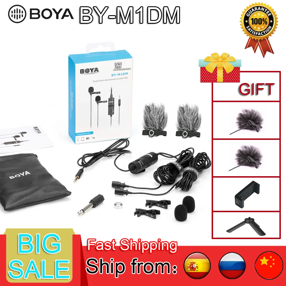 

BOYA BY-M1DM Microphone with 6M Cable Dual-Head Lavalier Lapel Clip-on for DSLR Canon Nikon iPhone Camcorders Recording VS BY-M1