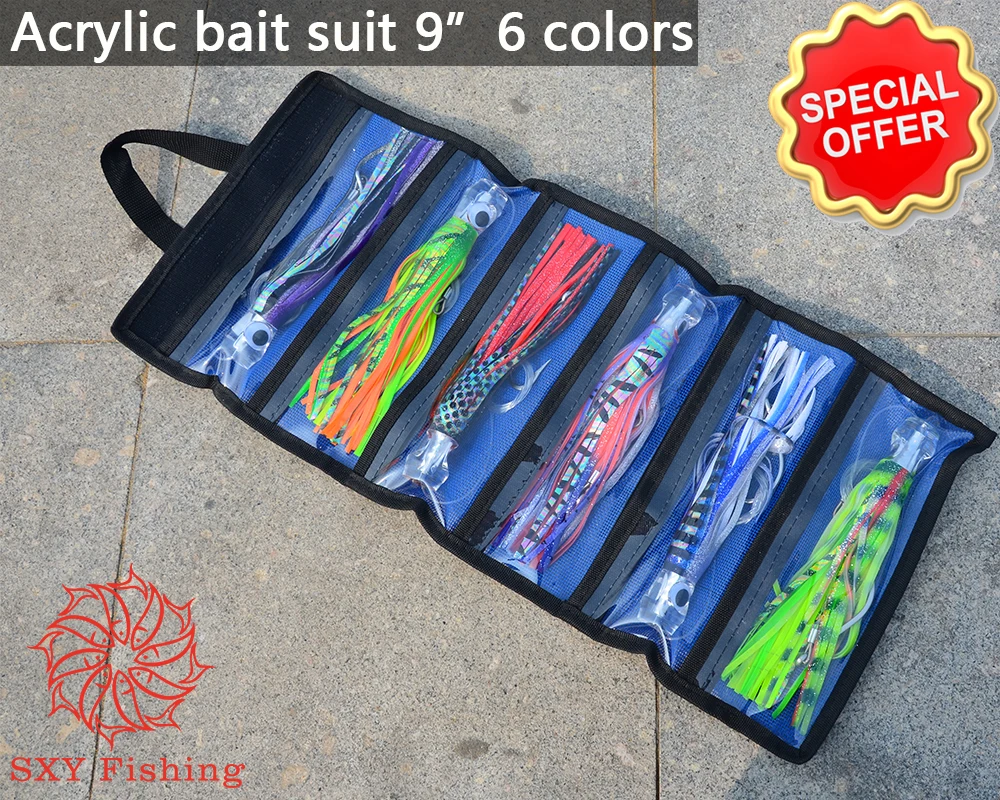 

SXY FISHING Acrylic bait Lure Trolling Lure Trolling Bait 3.8OZ 9"6 colors Deep sea fishing Octopus lure Multicolor-AA001-6