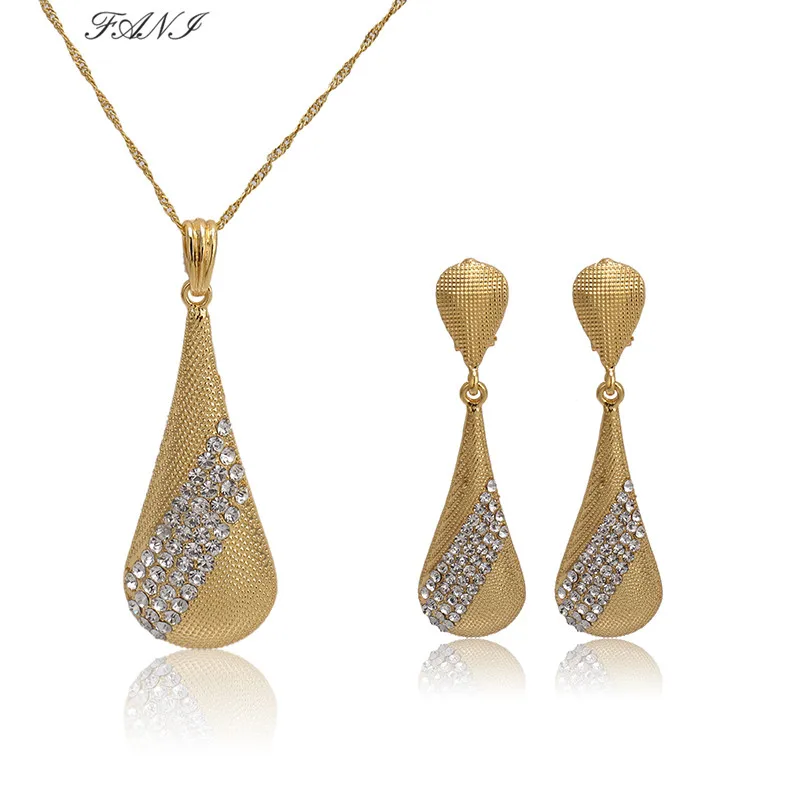

Fani Necklace Earrings Gold Color Jewelry Set For Women Simulated crystal Vintage Bridal Wedding Imitation Crystal Accessories