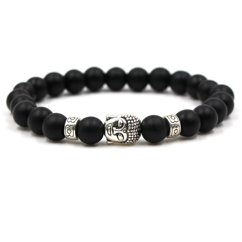 fashion handmade natural stone black beaded bracelet charm men's Buddha head bracelet personality men's jewelry - Окраска металла: ZT027-6