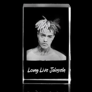 

3D Laser Engraved Crystal Cube Ornament Exclusive 3D Long Live Jahseh Figurines Glass Cube Souvenir Gift Home Bookcase Decor