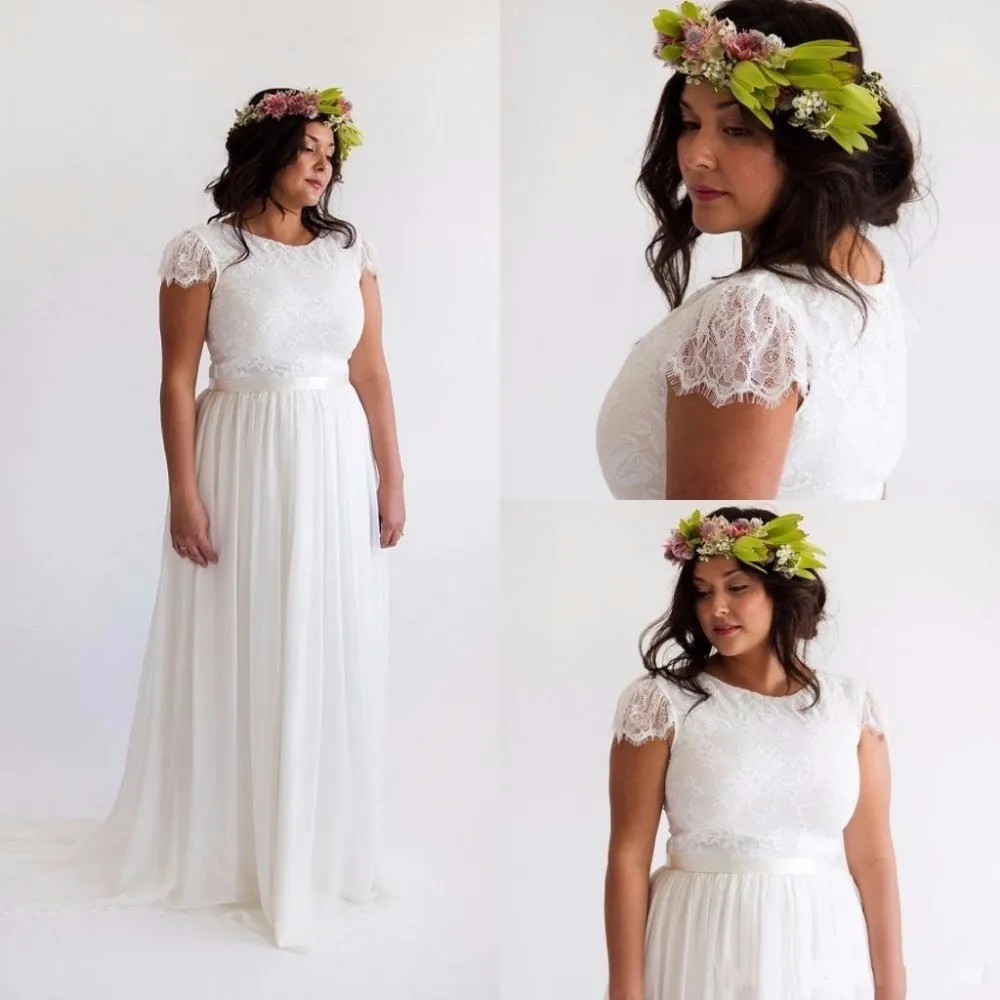 2017 plus size bohemian wedding dresses vestido de noiva Cap Sleeves