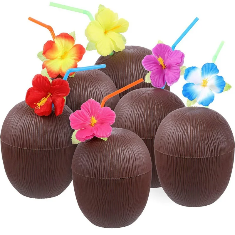 

1PCS Fruit Shape Juice Party Cups Plastic Pineapple Coconut Drinking Cup Hawaii Luau Summer Beach Pool Party Decor no flower