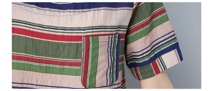 Cotton Linen Blouse Shirt Female Colourful Striped Tops Ladies 2018 New Summer Short Sleeve Women Shirts Rayas Blusas Mujer Mode (12)