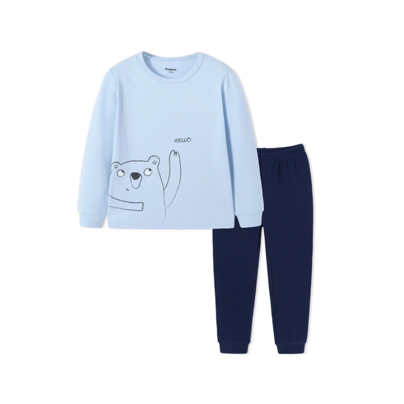 Balabala/комплект из 2 предметов для маленьких мальчиков, плотная Хлопковая пижама, рубашка с длинными рукавами+ однотонные штаны без застежки, комплект для детей, пижамный комплект для мальчиков - Цвет: Blue tone