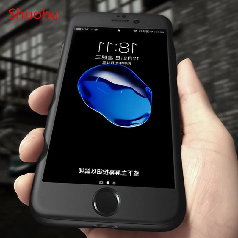SHUOHU 360 Full Protection Luxury Phone Cases for Iphone X 8 7 6 6S Plus Case PC Cover 5S SE 5 with Glass Funda |