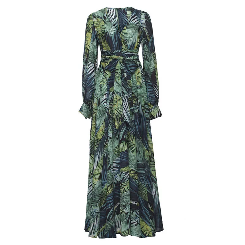 Модное женское длинное платье макси в стиле бохо, женские Коктейльные Вечерние платья, Пляжное длинное облегающее вечернее летнее пляжное платье - Цвет: Зеленый