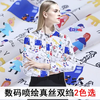 

114cm wide crepe de chine silk fabric cartoon elf digital inkjet silk fabric clothing shirt crepe fabric wholesale silk cloth