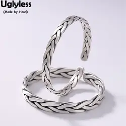 Uglyless 100% Настоящее твердое 999 тонкое серебро ручной работы Плетенный браслет влюбленные незамкнутные браслеты витая тайская серебряная
