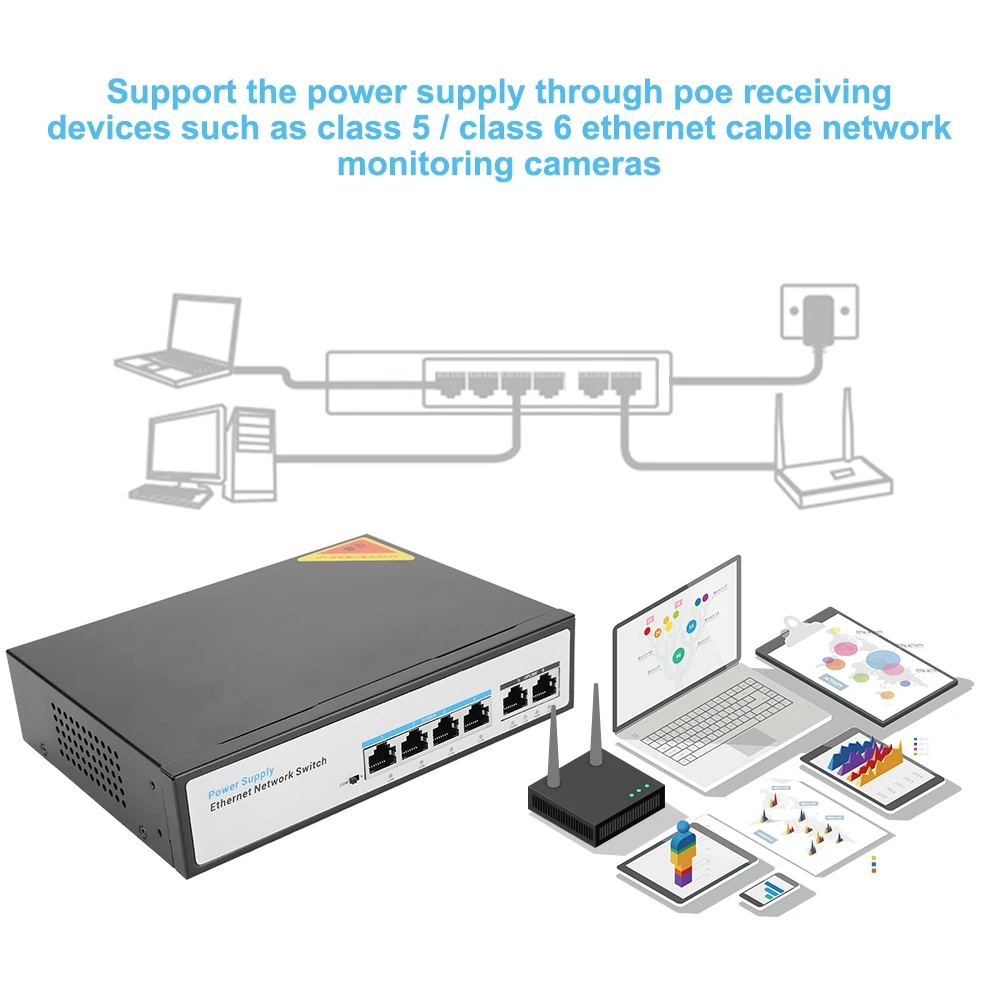 Non-Стандартный 100 м шесть-Порты и разъёмы коммутатор питания через ethernet-обхватом 24 V встроенный блок питания