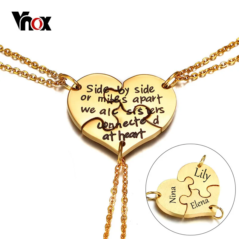 

Vnox Personalized Name Heart Puzzle Friendship Necklace for Women Pendant Gold Color Stainless Steel Female Customized Jewelry