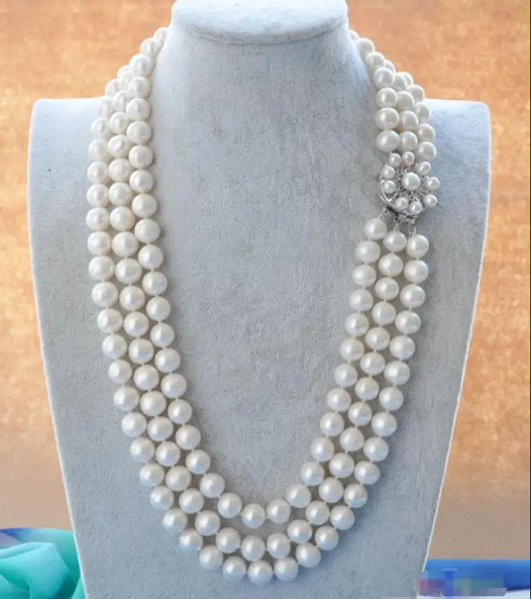

Hot sale new Style >>>>> 3ROW 25" 12mm ROUND WHITE FRESHWATER PEARL NECKLACE
