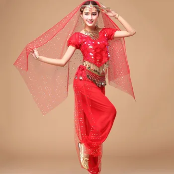 

Fantasia Lady Belly Dance Costume Blue Red Yellow Tops+Pant Popular India Flamenco Women Feminine Belly Dance Showing Suit Q3085