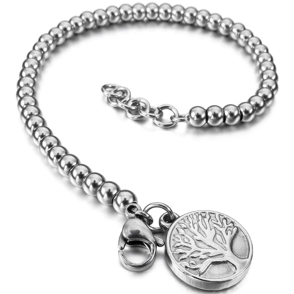 

Women,Men's Stainless Steel Bracelet Link Wrist Silver Rose Gold Tone Tree Of Life Bead Adjustable Free Shipping