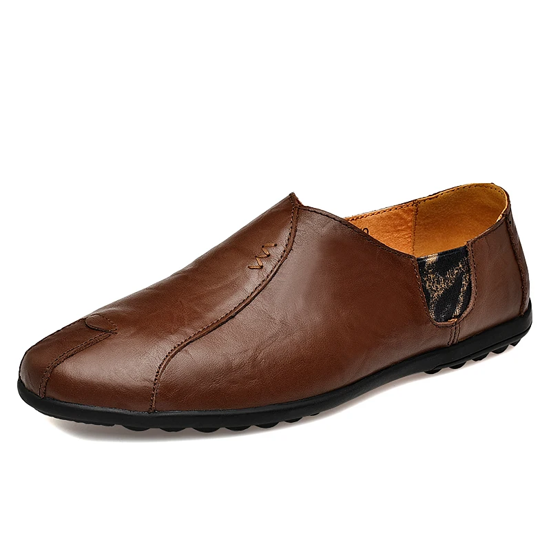 Кожаная мужская обувь люксовый бренд г. Итальянские повседневные мужские лоферы, Мокасины, дышащие слипоны, черная обувь для вождения размера плюс 38-47 - Цвет: Dark Brown
