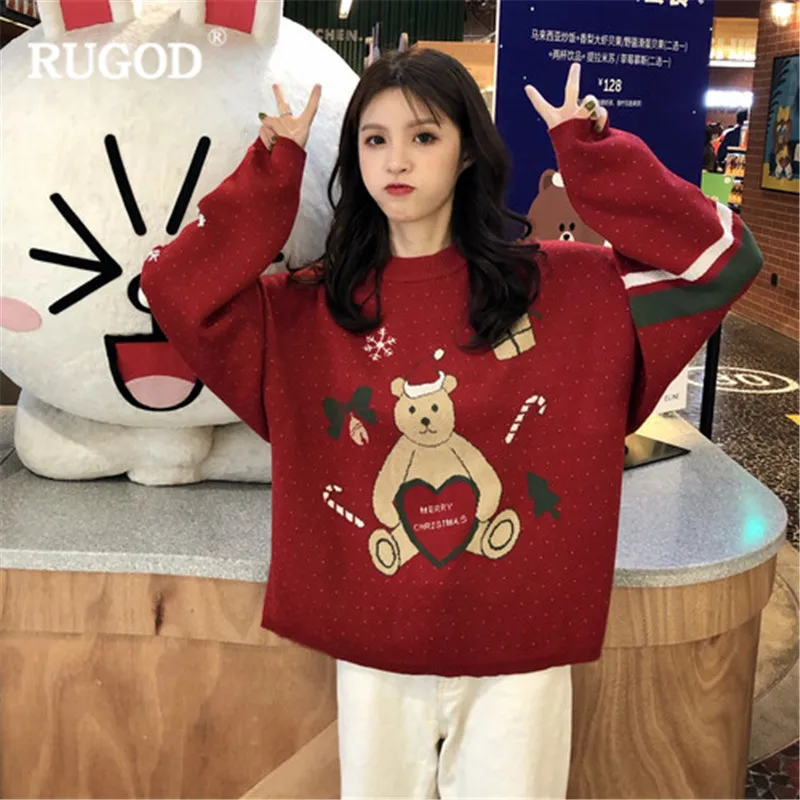 

RUGOD Vintage Fashion O-Neck Women Pullovers 2018 Casual Women Christmas Sweaters Knitted Winter Clothes pull femme hiver