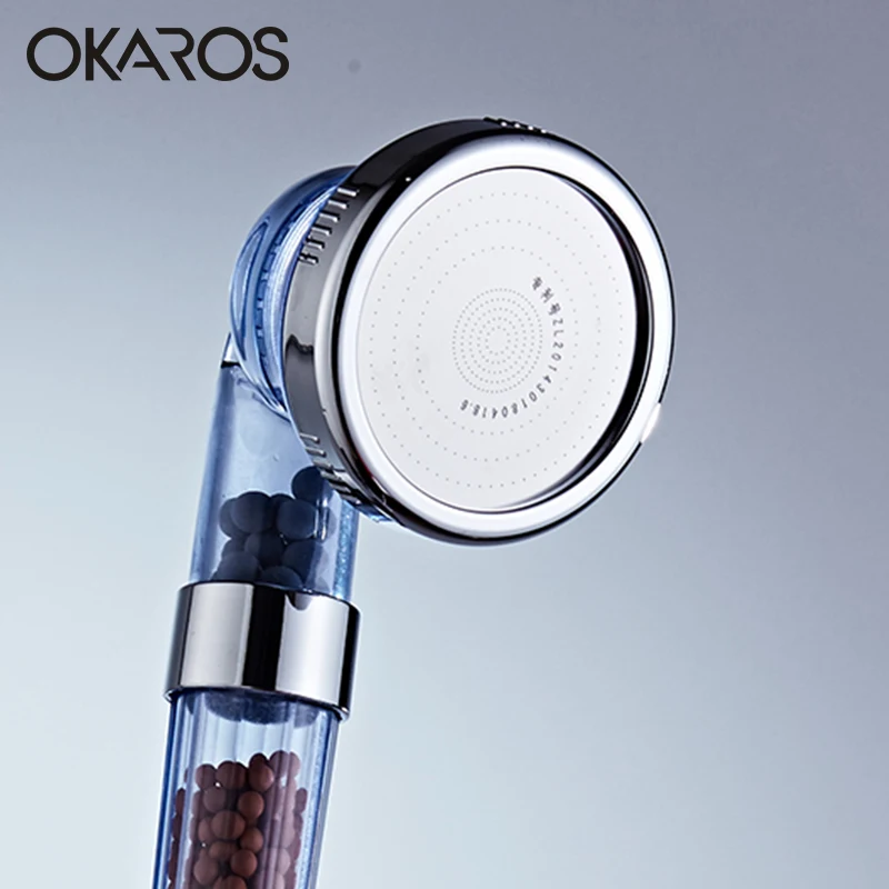 

OKAROS Chrome Finished Pressurized Water Saving Filter Shower ABS Head 3 Function Bathroom Hand Shower Water Booster Head
