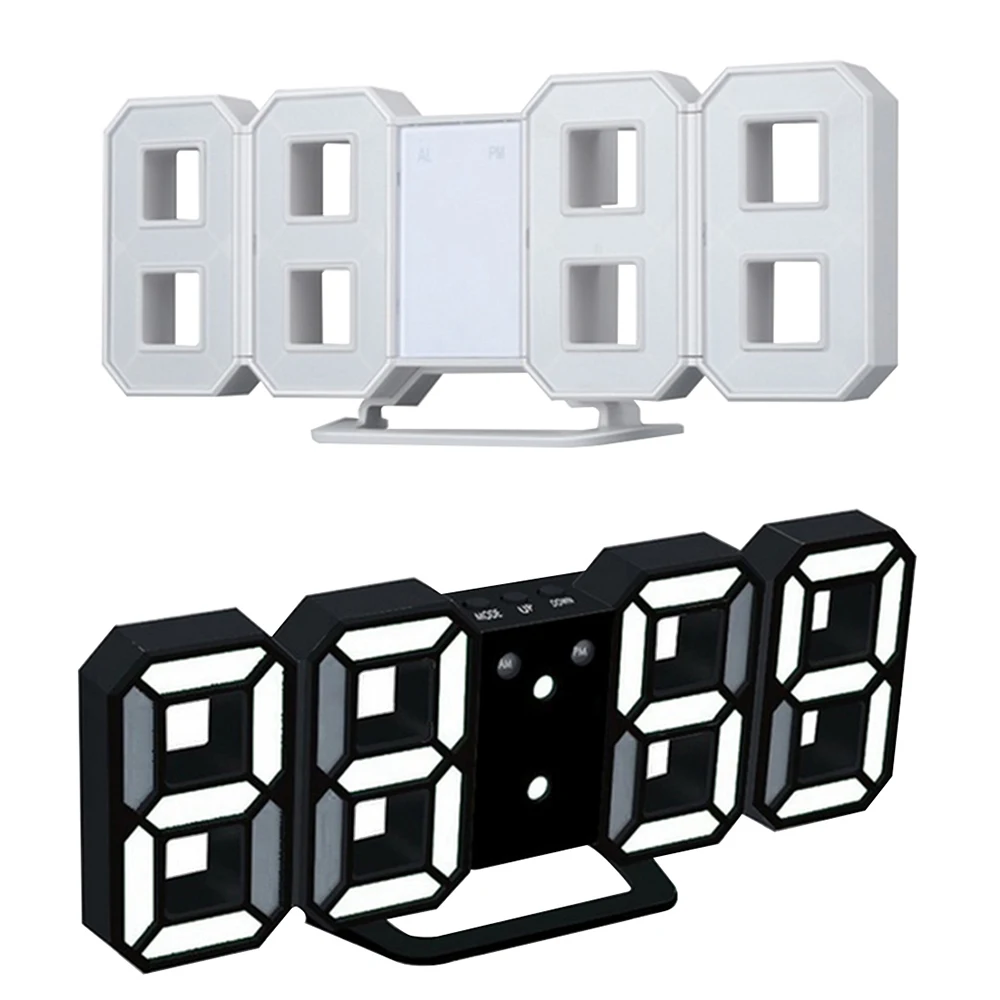 

21.5*4.0*8.7cm 3D Led Digital Clock Hanging Wall Clock Calendar With 3 Levels Brightness Bedroom Desk Snooze Alarm Clocks