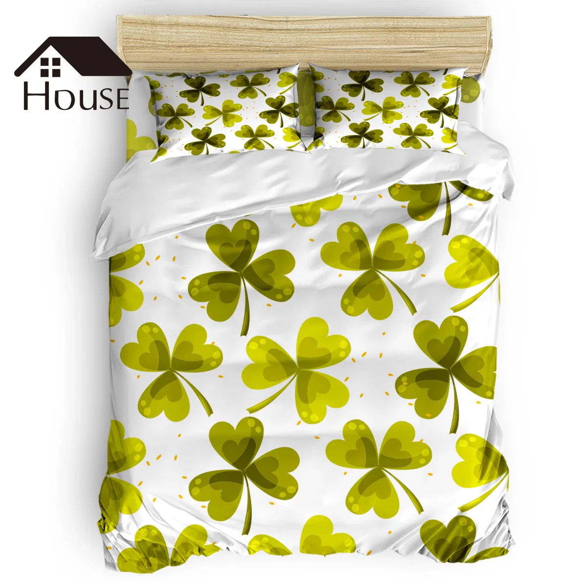 

BIGHOUSES Duvet Cover Set Yellow Green Clover Duvet Cover 4 Piece Bedding Set