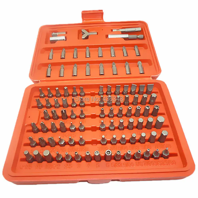 100 Piece Security Bits Set with Hard Storage Case Metric and SAE Standard Torx Star Tamper Hex Phillips Slotted Tri Wing