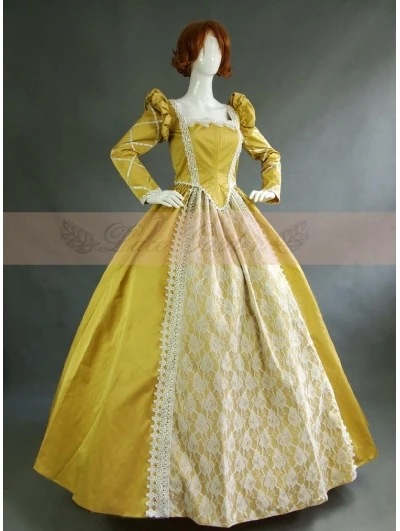 Желтый винтажные, с длинными рукавами платье в викторианском стиле