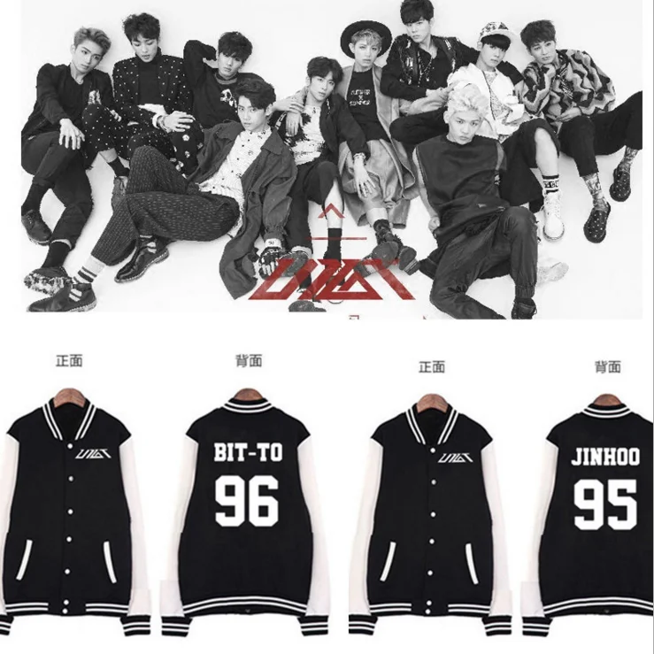 

Fashion kpop baseball jacket 2019 new idol EXO Monsta X Cool Logo group up10tion member GD Got7 V-neck Highstreet Unisex Jacket