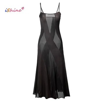 

New Arrival Sexy lingerie Women black Mesh Patchwork transparent sexy Long Dress underwear erotic Strappy lenceria sexy costumes