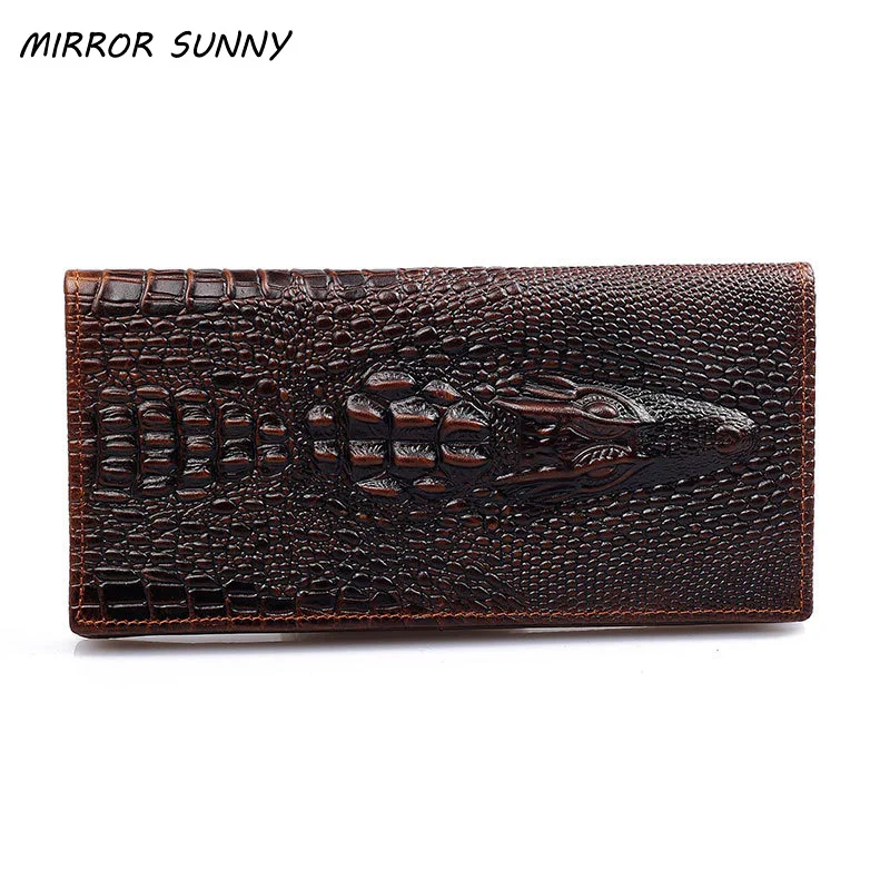 

MIRROR SUNNY Genuine Leather Men Wallet Retro Top Layer Cowhide Men's Card Holder Purse Male Lond Design Handbag Vintage