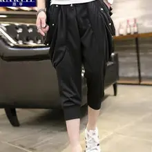 Шаровары мужские летние тонкие подростковые повседневные Маленькие ноги брюки мужские капри Черные M-3XL