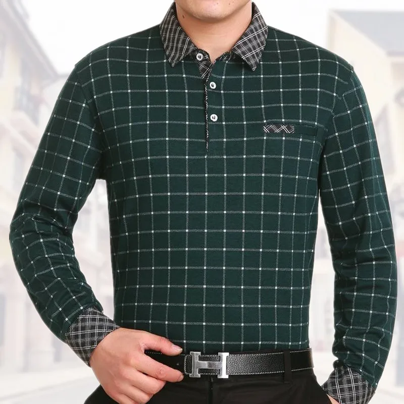 Деловая рубашка поло с длинным рукавом в клетку, пэчворк, Мужская модная рубашка поло, мужская повседневная рубашка с контрастным воротником, верхняя одежда, зеленый, красный, серый