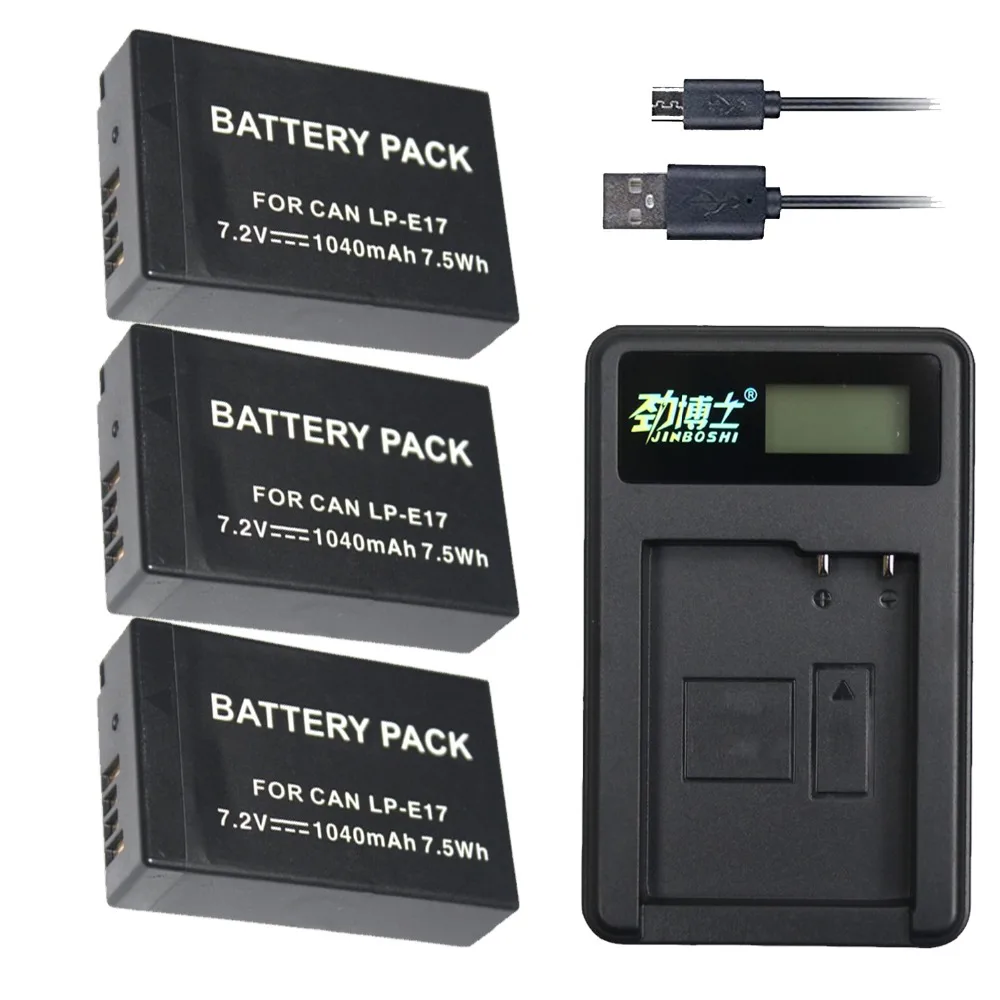 

3PCS 1040mAh LPE17 LP-E17 LP E17 Digital Li-ion Battery + USB Single Charger for Canon EOS M3 M5 M6 Rebel T6i T7i EOS 77D 750D