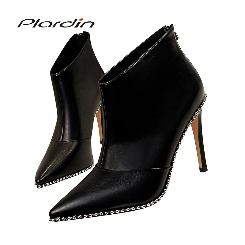 

plardin 2019 Women's Winter Shoes Concise Fashion Rivet Boots High Quality Faux Suede Brand Women Shoes Wool Women Winter