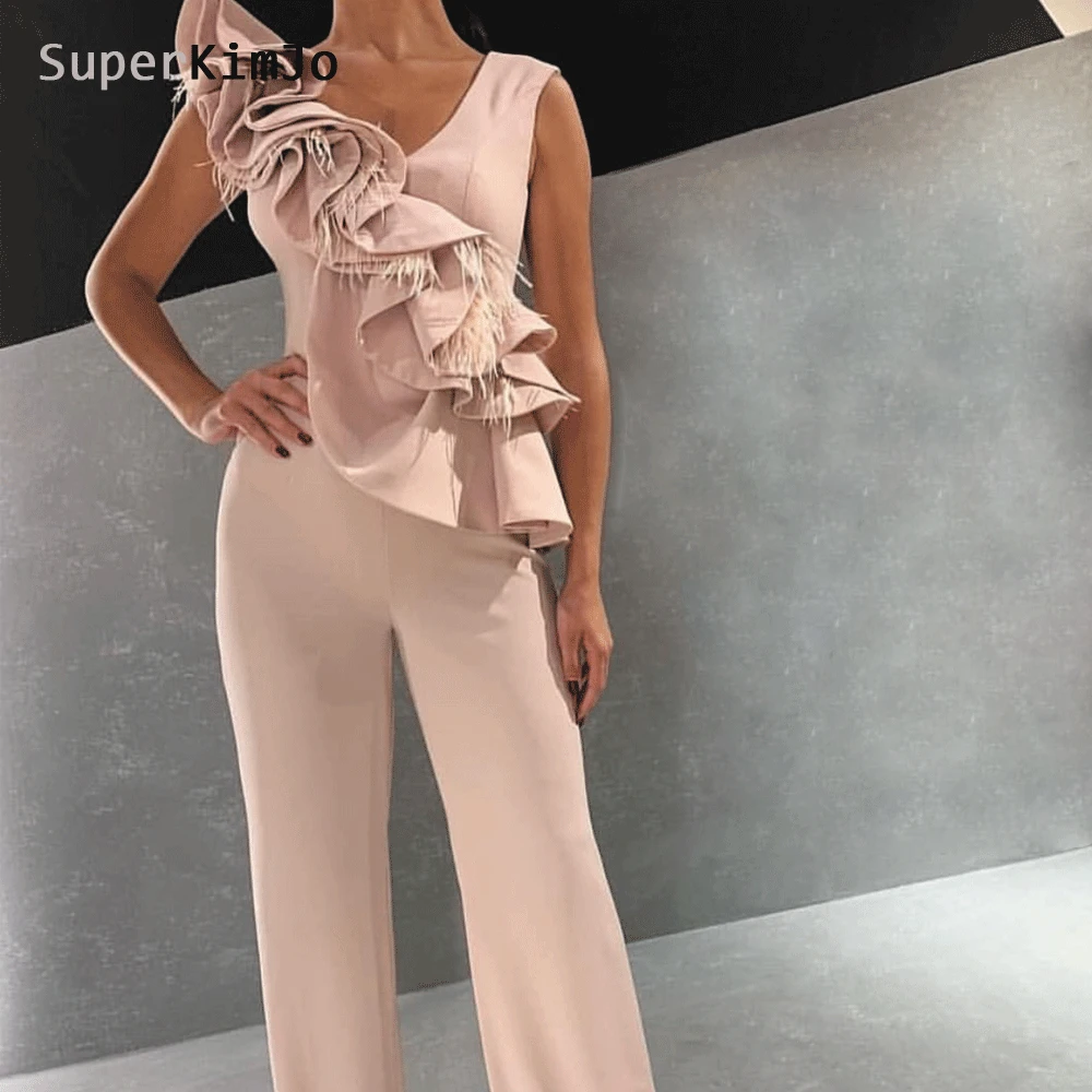 SuperKimJo-monos rosas para bodas, elegantes y modestos pantalones con cuello en V mujer, vestido de fiesta de 2023, 2022 - AliExpress